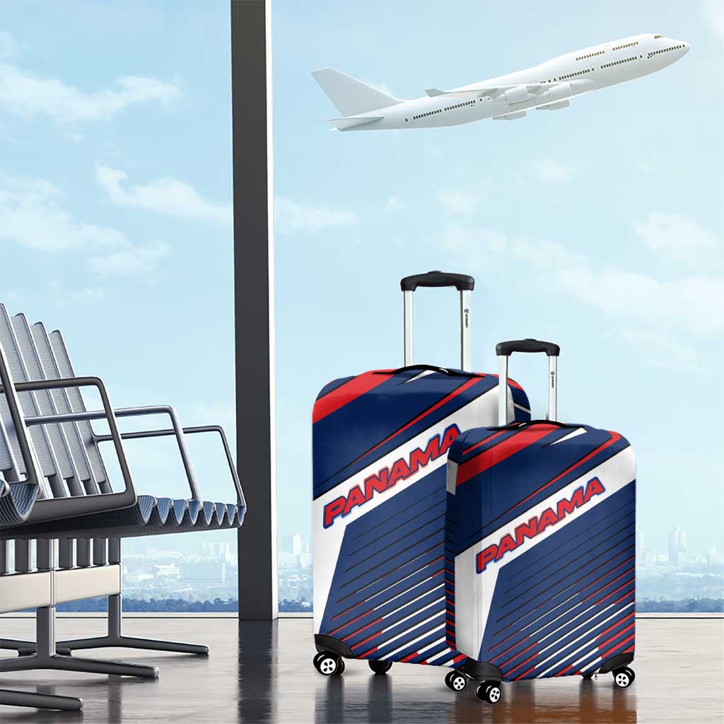 Panama Diagonal Stripe Design Luggage Cover with Bold Red Blue Star and Flag Accents - Wonder Print Shop