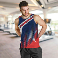 Panama Diagonal Stripe Design Men Tank Top with Bold Red Blue Star and Flag Accents - Wonder Print Shop