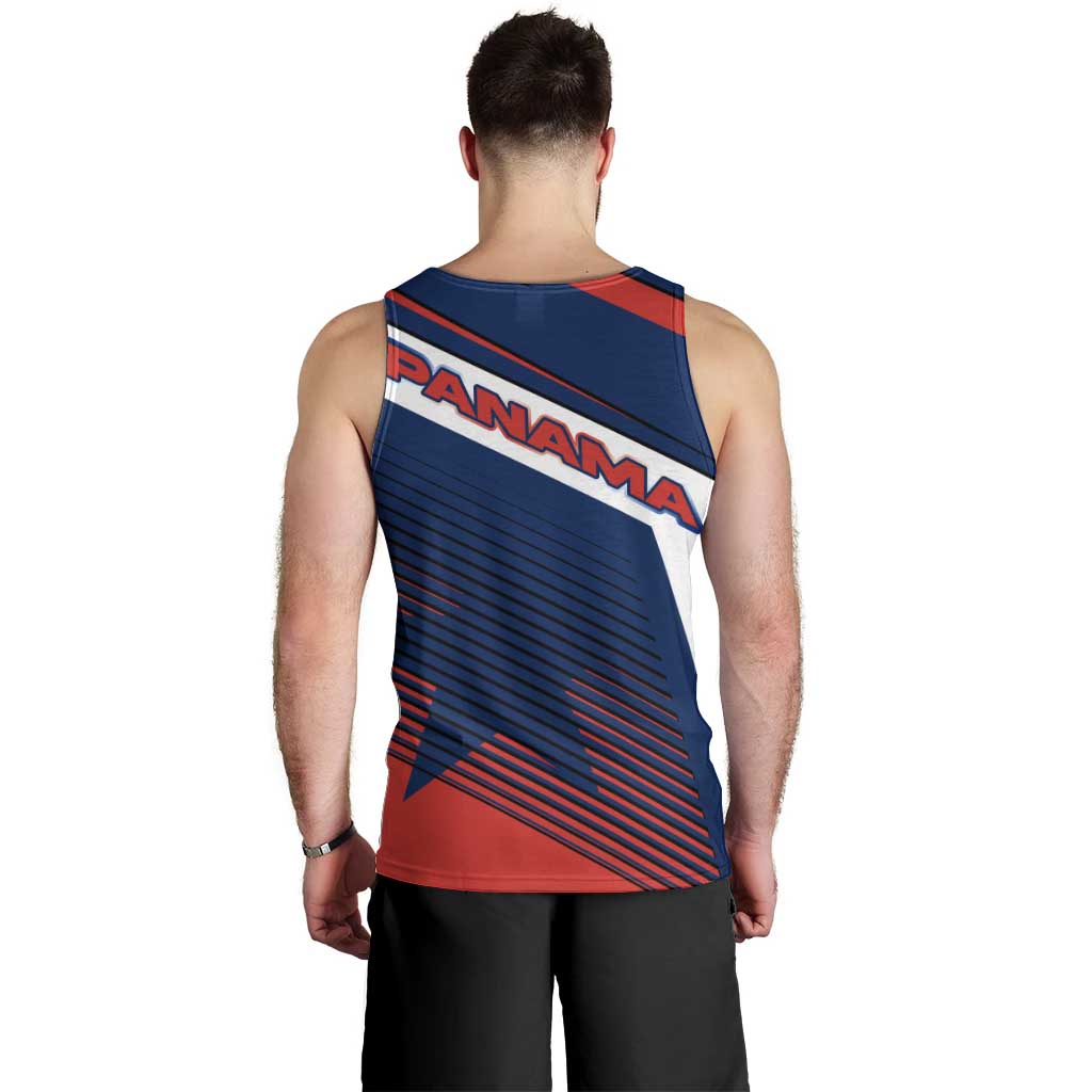 Panama Diagonal Stripe Design Men Tank Top with Bold Red Blue Star and Flag Accents - Wonder Print Shop