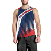 Panama Diagonal Stripe Design Men Tank Top with Bold Red Blue Star and Flag Accents - Wonder Print Shop