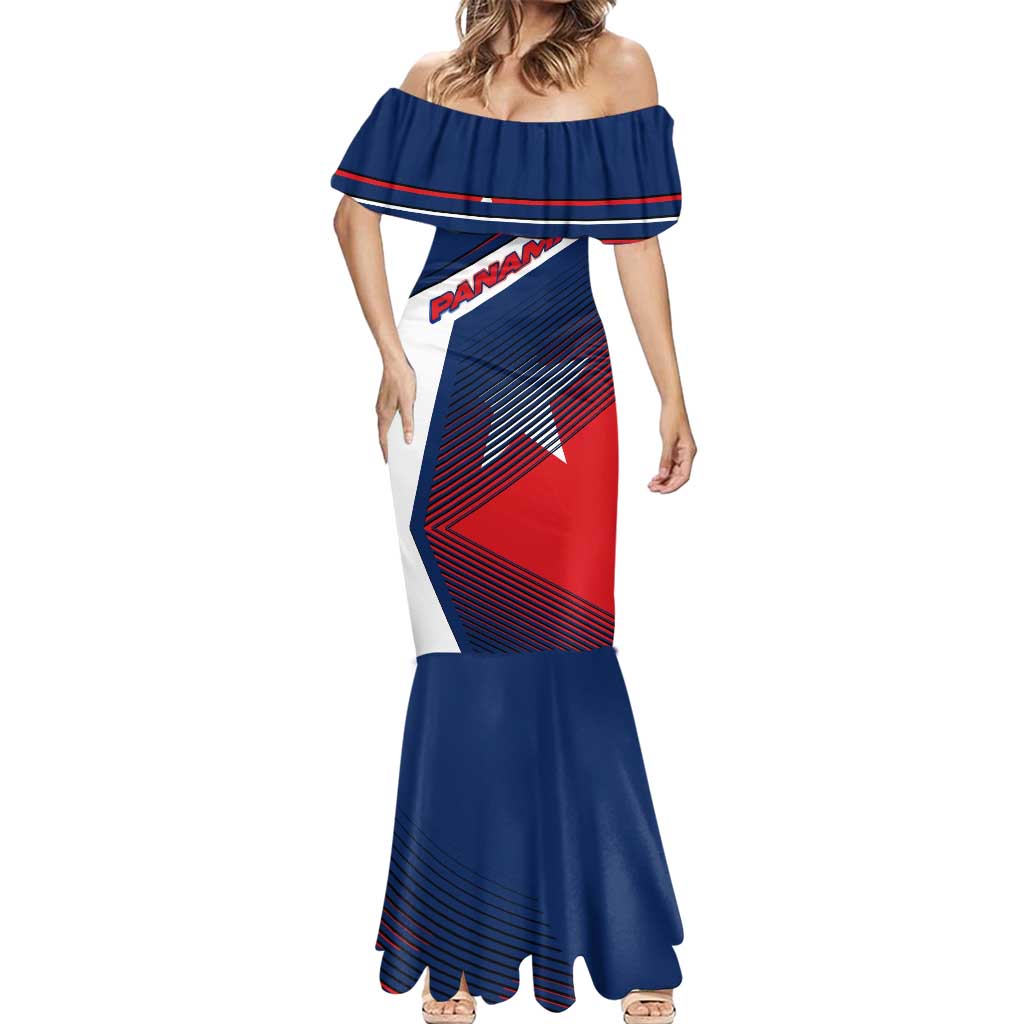 Panama Diagonal Stripe Design Mermaid Dress with Bold Red Blue Star and Flag Accents - Wonder Print Shop