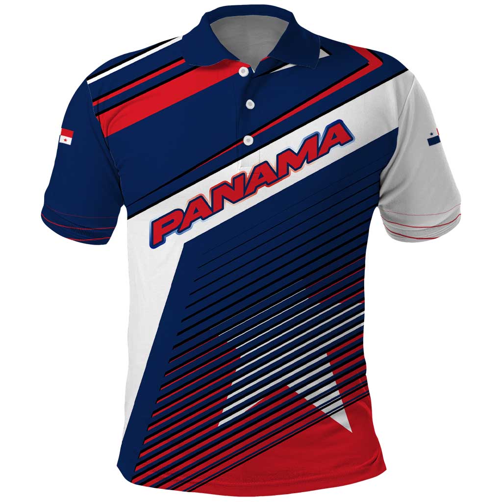 Panama Diagonal Stripe Design Polo Shirt with Bold Red Blue Star and Flag Accents - Wonder Print Shop