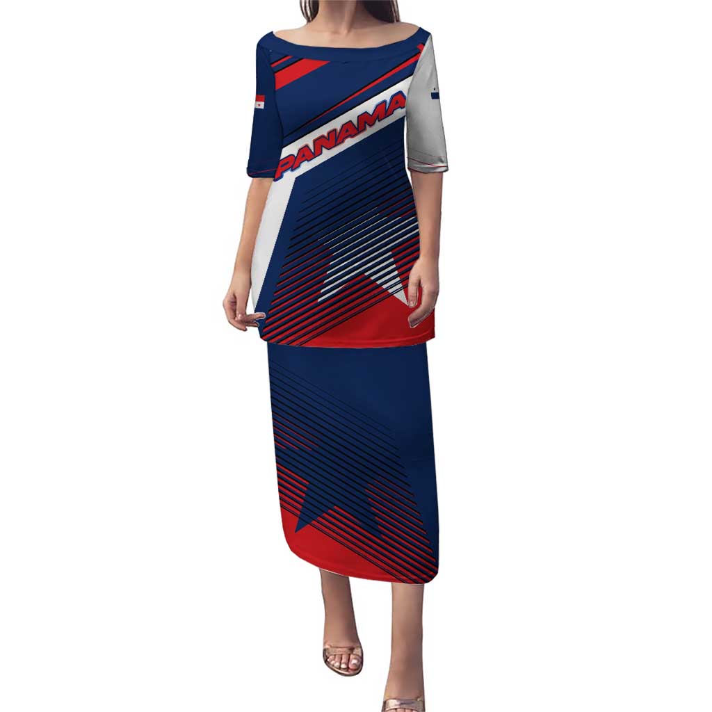 Panama Diagonal Stripe Design Puletasi with Bold Red Blue Star and Flag Accents - Wonder Print Shop