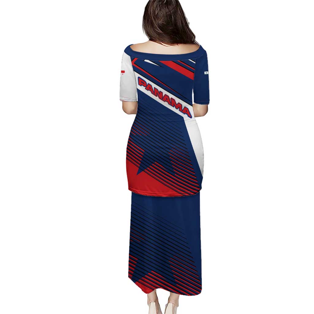 Panama Diagonal Stripe Design Puletasi with Bold Red Blue Star and Flag Accents - Wonder Print Shop