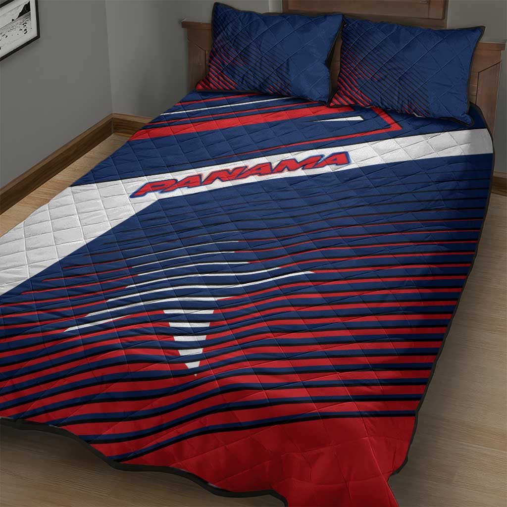 Panama Diagonal Stripe Design Quilt Bed Set with Bold Red Blue Star and Flag Accents - Wonder Print Shop