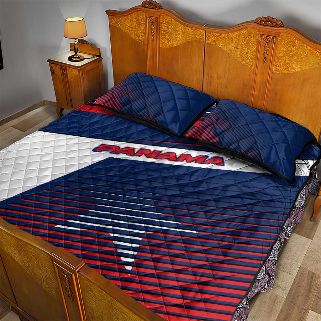 Panama Diagonal Stripe Design Quilt Bed Set with Bold Red Blue Star and Flag Accents - Wonder Print Shop