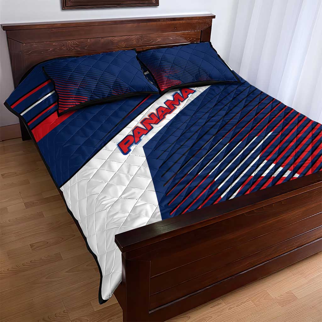 Panama Diagonal Stripe Design Quilt Bed Set with Bold Red Blue Star and Flag Accents - Wonder Print Shop