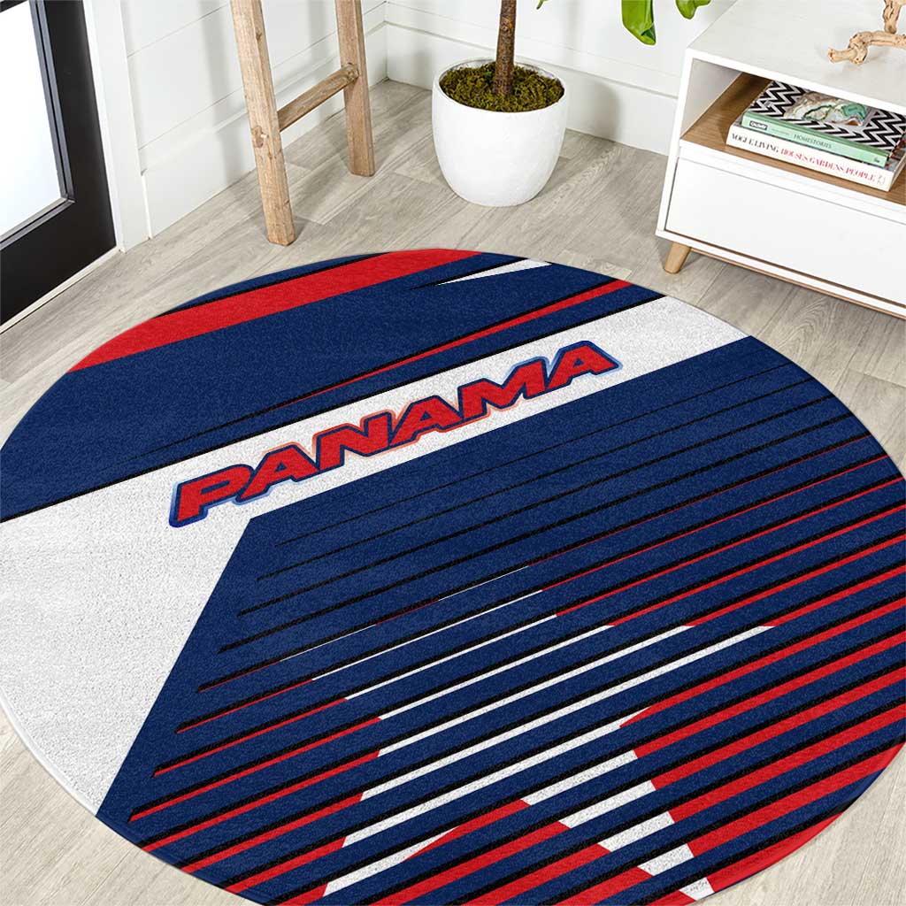 Panama Diagonal Stripe Design Round Carpet with Bold Red Blue Star and Flag Accents - Wonder Print Shop