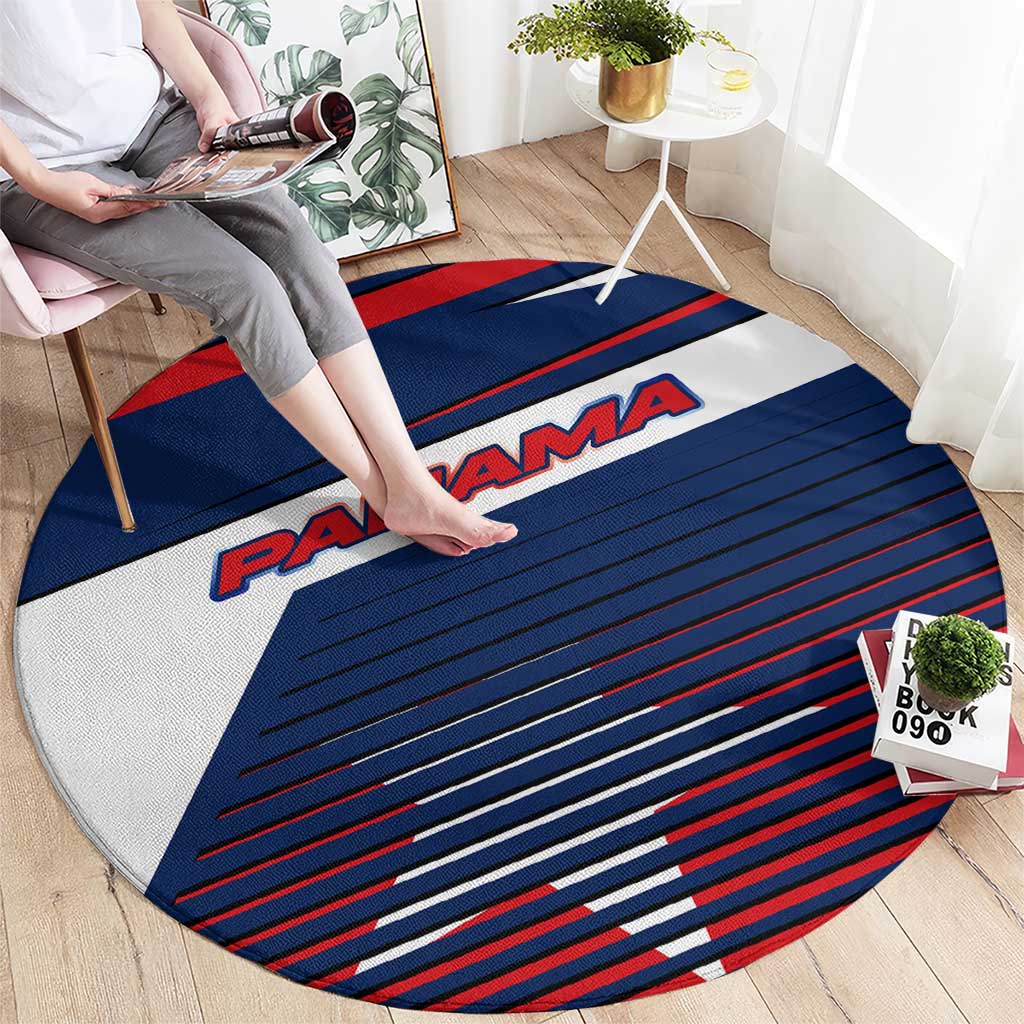 Panama Diagonal Stripe Design Round Carpet with Bold Red Blue Star and Flag Accents - Wonder Print Shop