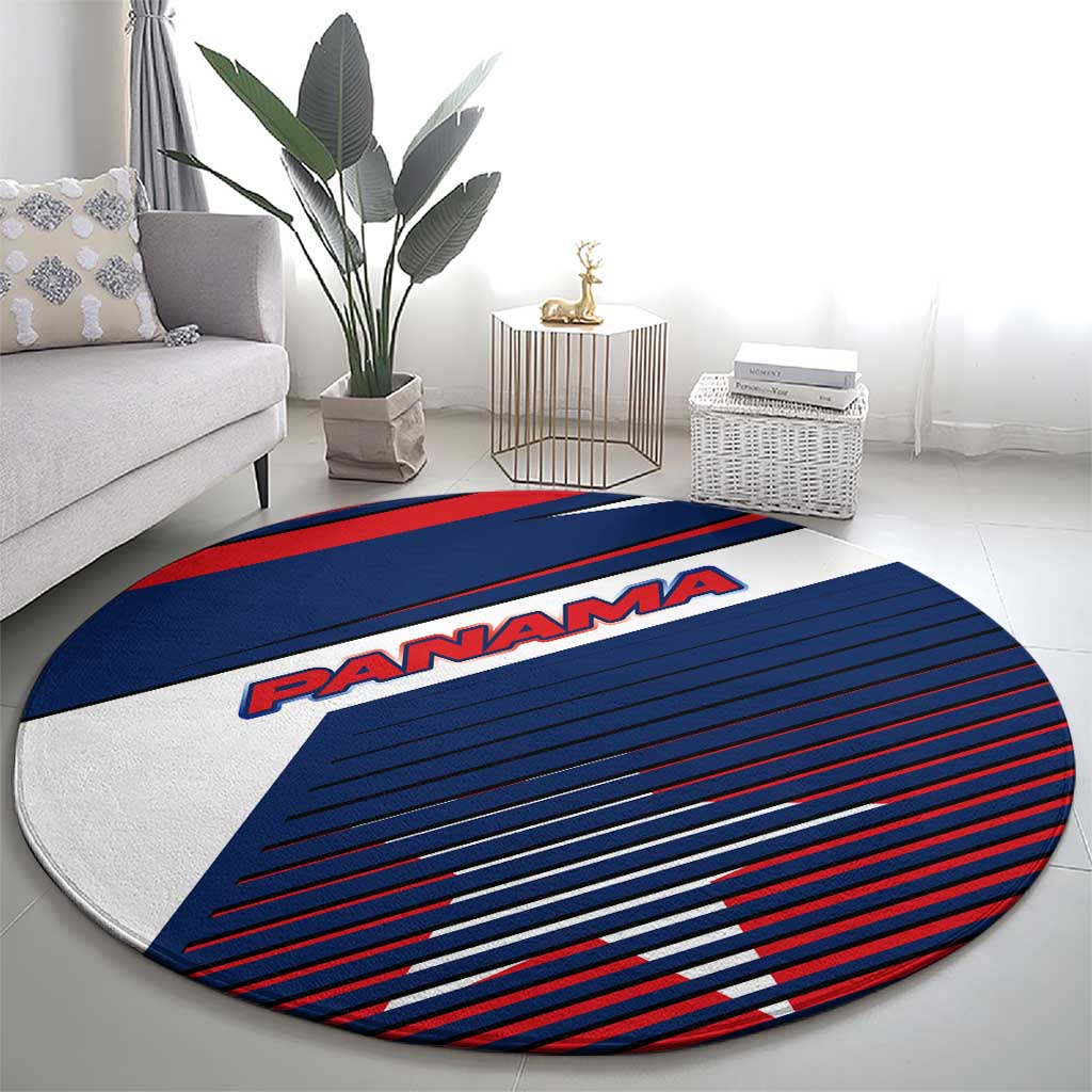 Panama Diagonal Stripe Design Round Carpet with Bold Red Blue Star and Flag Accents - Wonder Print Shop