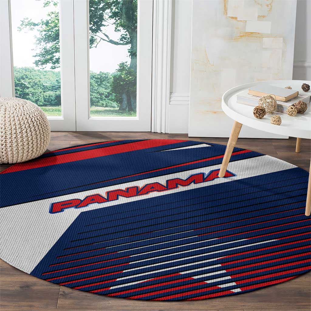 Panama Diagonal Stripe Design Round Carpet with Bold Red Blue Star and Flag Accents - Wonder Print Shop