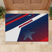 Panama Diagonal Stripe Design Rubber Doormat with Bold Red Blue Star and Flag Accents - Wonder Print Shop