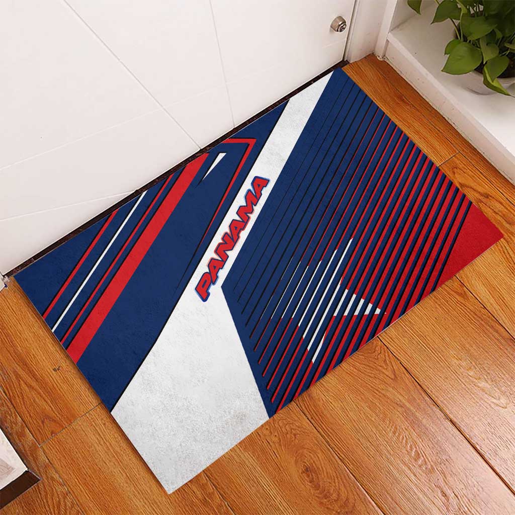 Panama Diagonal Stripe Design Rubber Doormat with Bold Red Blue Star and Flag Accents - Wonder Print Shop
