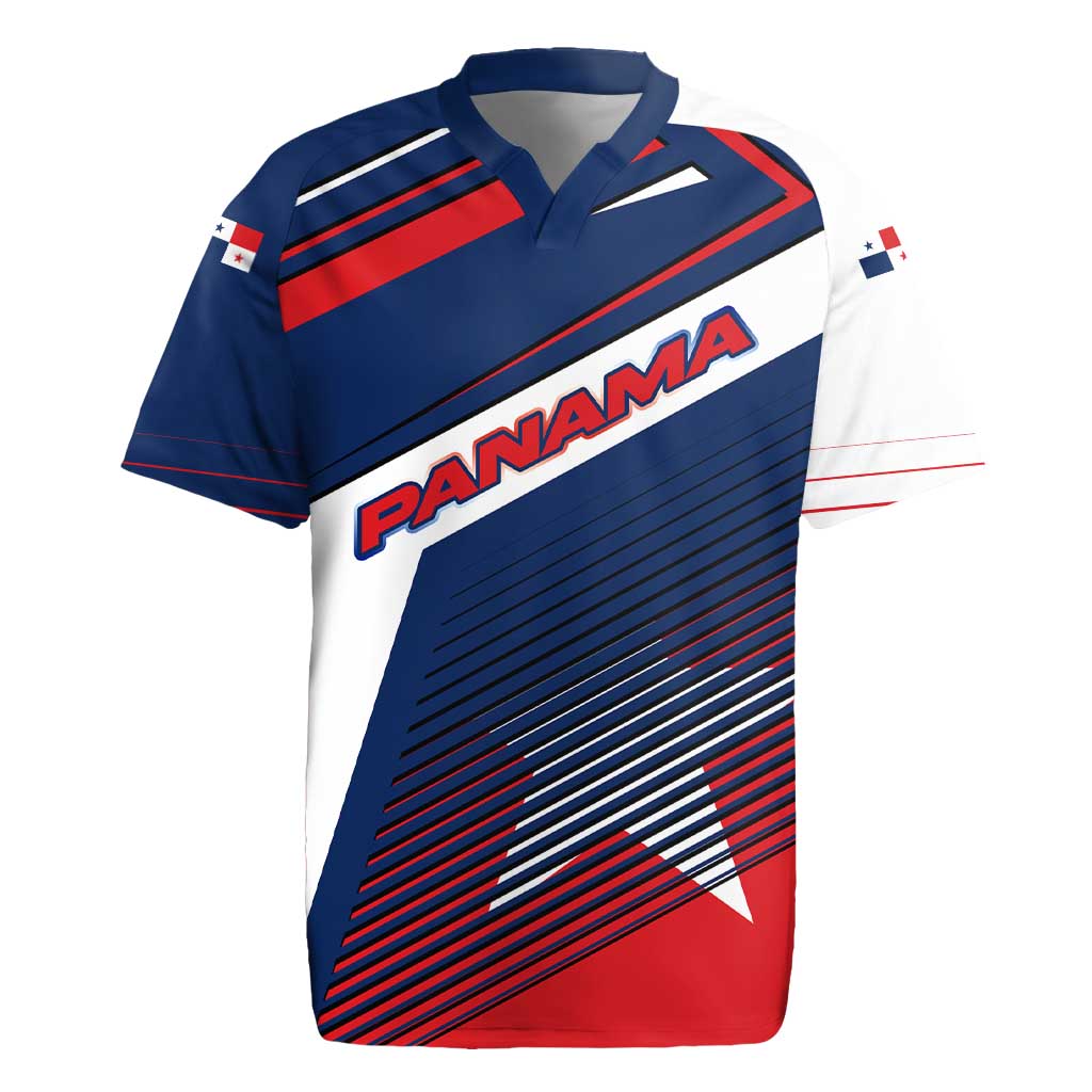 Panama Diagonal Stripe Design Rugby Jersey with Bold Red Blue Star and Flag Accents - Wonder Print Shop