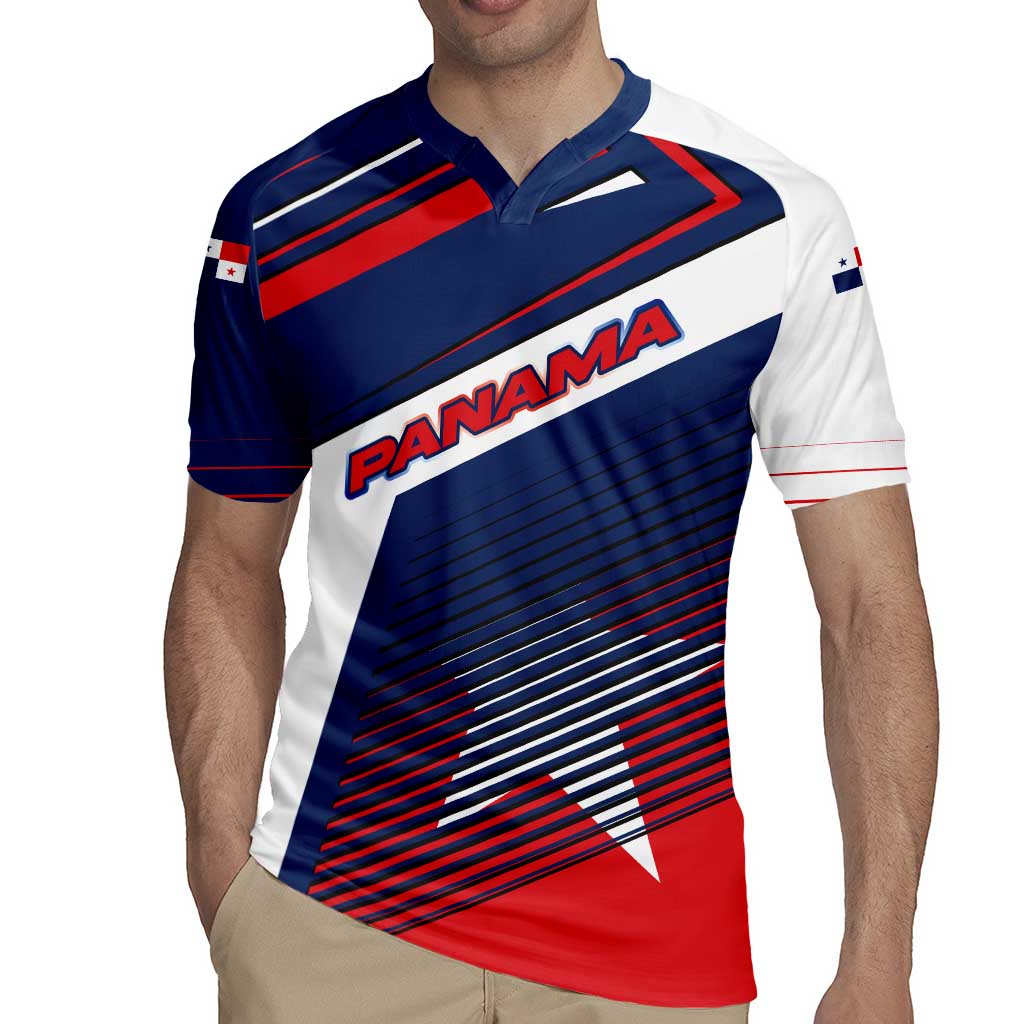 Panama Diagonal Stripe Design Rugby Jersey with Bold Red Blue Star and Flag Accents - Wonder Print Shop