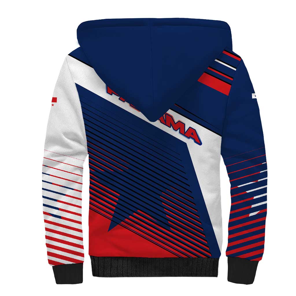 Panama Diagonal Stripe Design Sherpa Hoodie with Bold Red Blue Star and Flag Accents - Wonder Print Shop