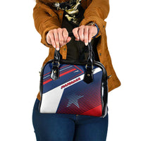 Panama Diagonal Stripe Design Shoulder Handbag with Bold Red Blue Star and Flag Accents - Wonder Print Shop