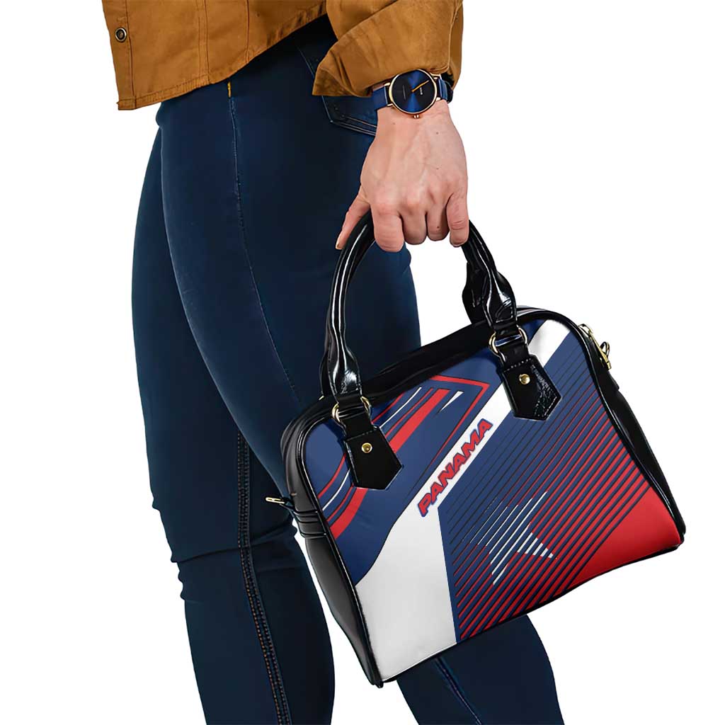 Panama Diagonal Stripe Design Shoulder Handbag with Bold Red Blue Star and Flag Accents - Wonder Print Shop