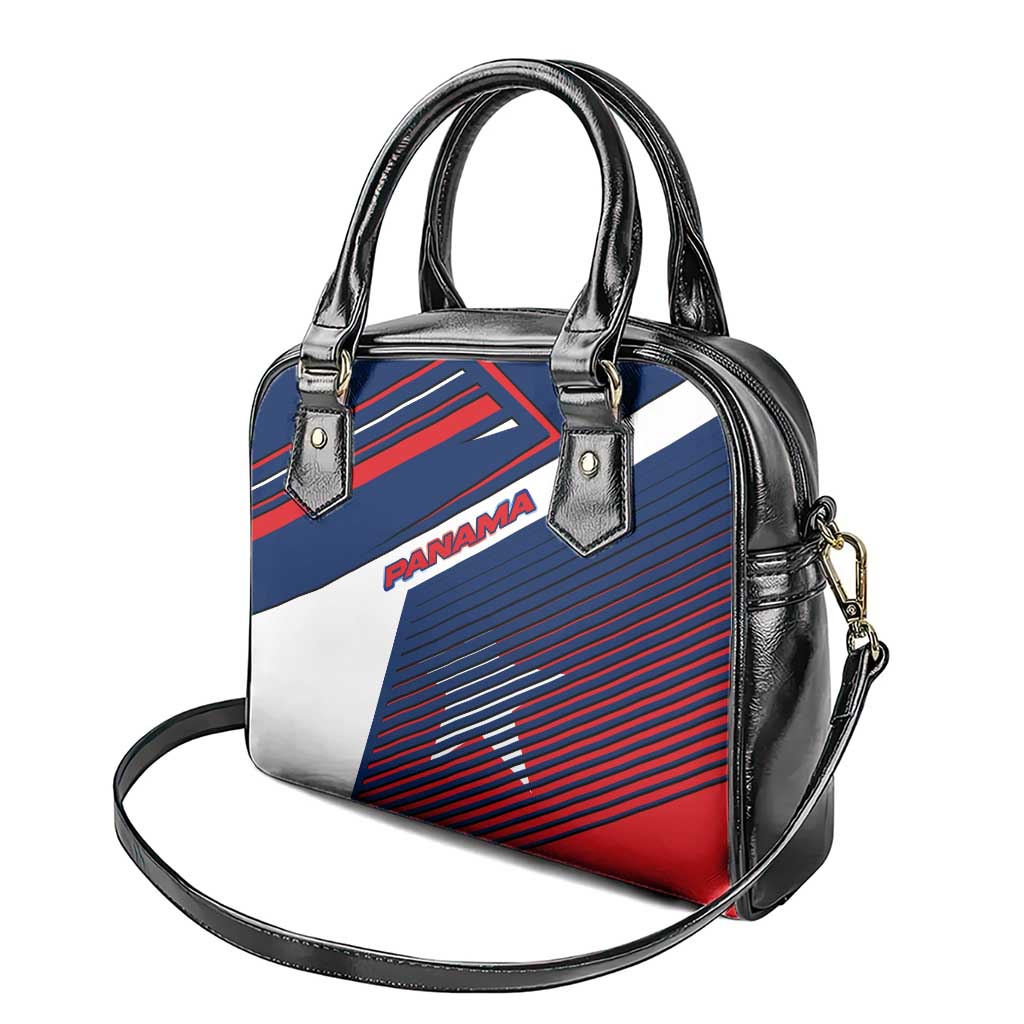 Panama Diagonal Stripe Design Shoulder Handbag with Bold Red Blue Star and Flag Accents - Wonder Print Shop