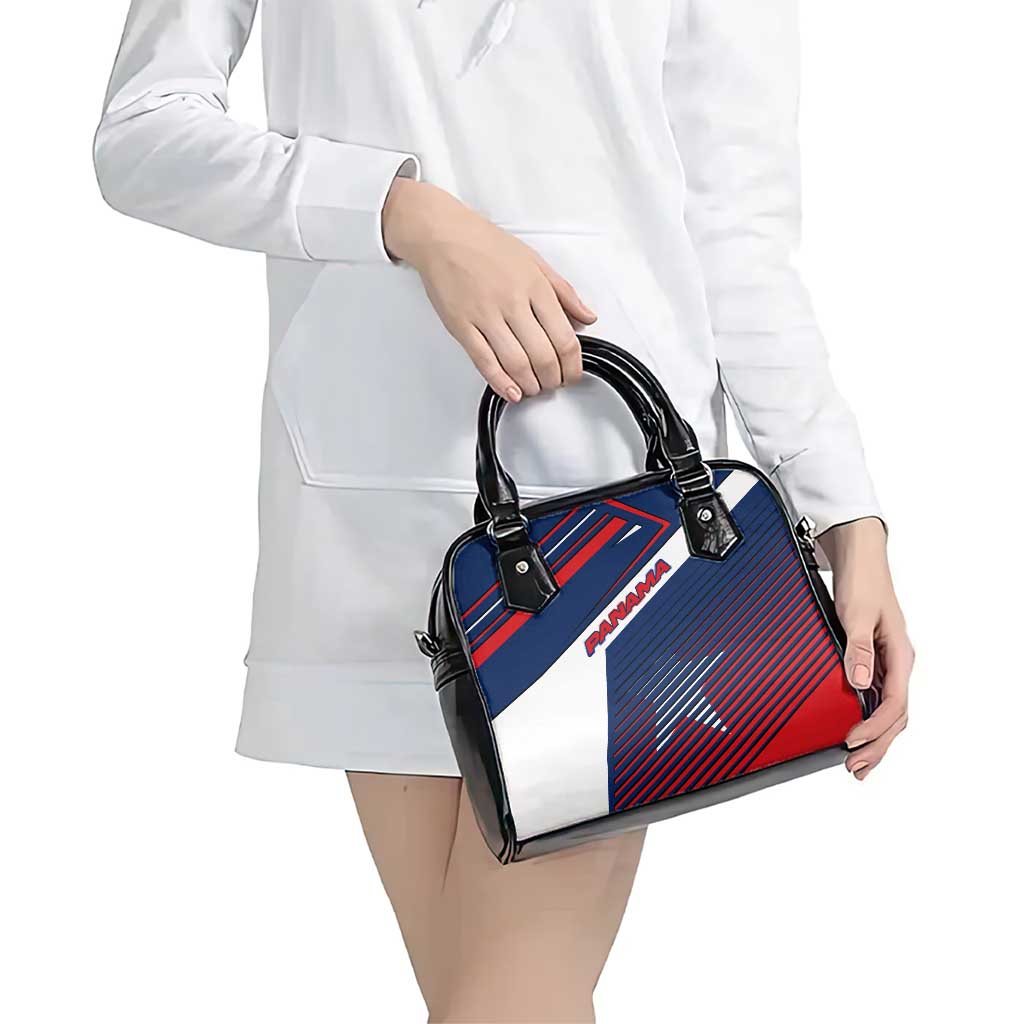 Panama Diagonal Stripe Design Shoulder Handbag with Bold Red Blue Star and Flag Accents - Wonder Print Shop