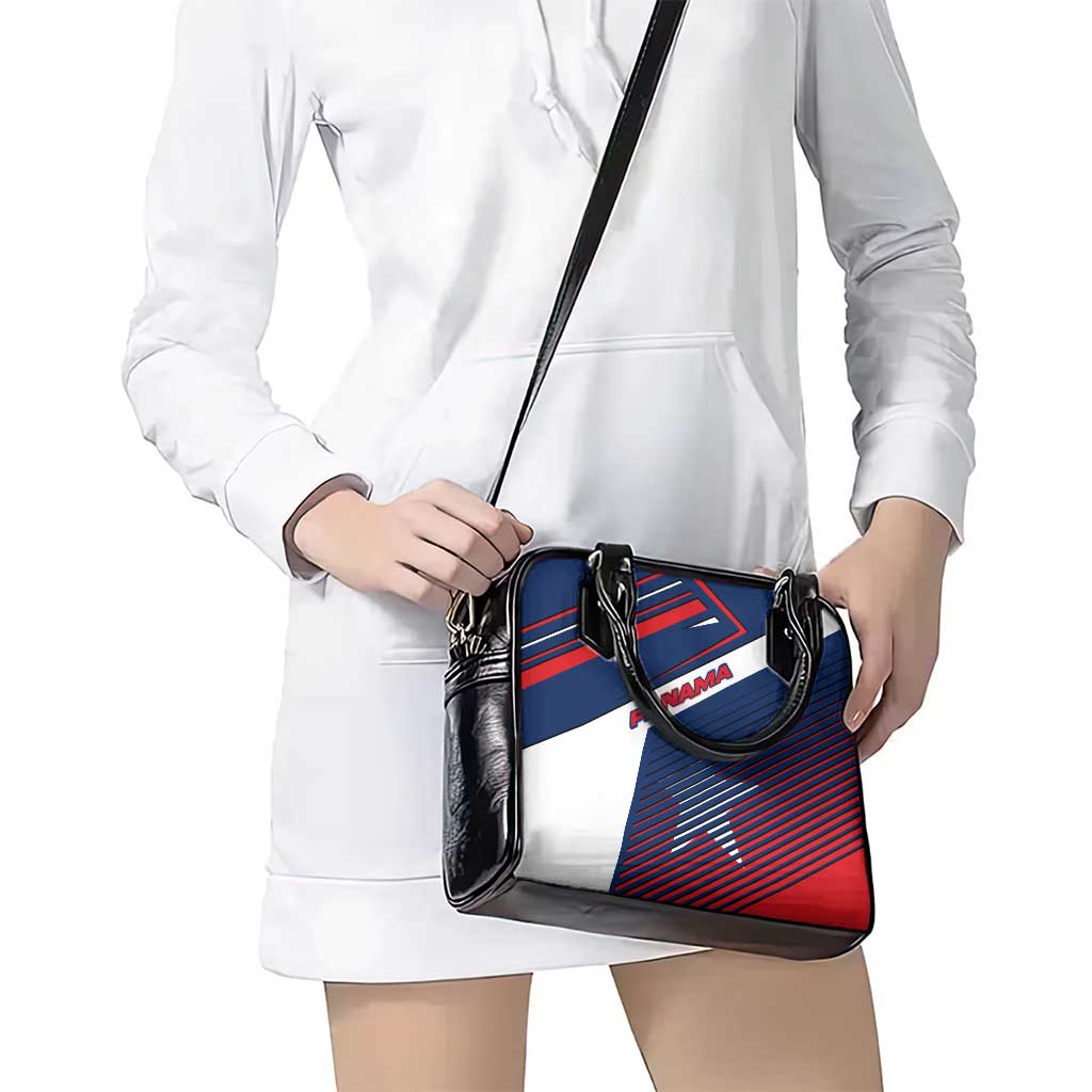 Panama Diagonal Stripe Design Shoulder Handbag with Bold Red Blue Star and Flag Accents - Wonder Print Shop