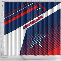 Panama Diagonal Stripe Design Shower Curtain with Bold Red Blue Star and Flag Accents - Wonder Print Shop