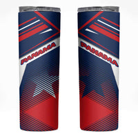 Panama Diagonal Stripe Design Skinny Tumbler with Bold Red Blue Star and Flag Accents - Wonder Print Shop