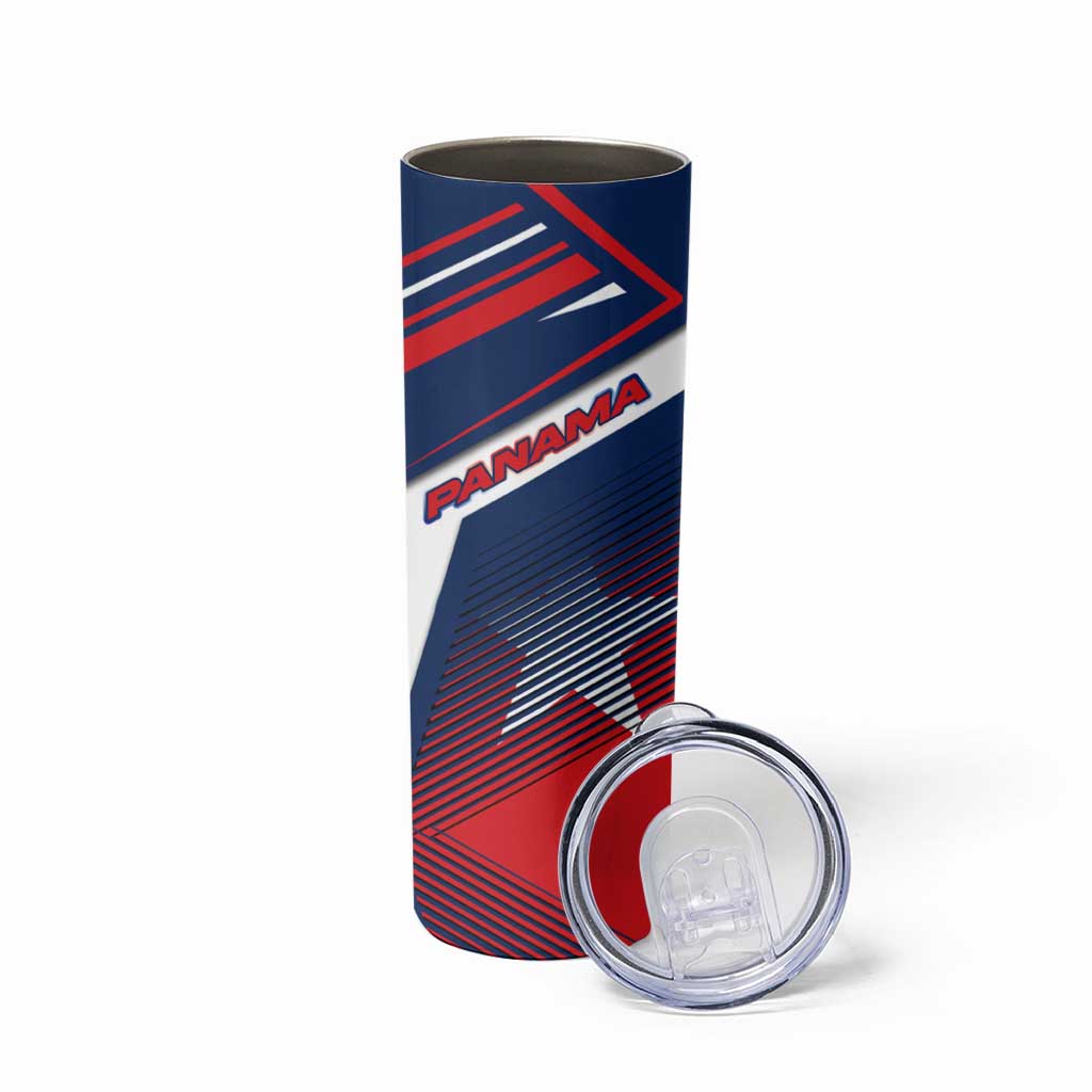 Panama Diagonal Stripe Design Skinny Tumbler with Bold Red Blue Star and Flag Accents - Wonder Print Shop