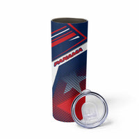 Panama Diagonal Stripe Design Skinny Tumbler with Bold Red Blue Star and Flag Accents - Wonder Print Shop