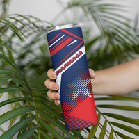 Panama Diagonal Stripe Design Skinny Tumbler with Bold Red Blue Star and Flag Accents - Wonder Print Shop