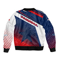 Panama Diagonal Stripe Design Sleeve Zip Bomber Jacket with Bold Red Blue Star and Flag Accents - Wonder Print Shop