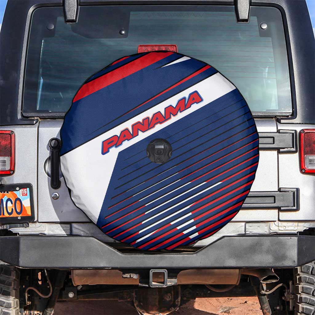 Panama Diagonal Stripe Design Spare Tire Cover with Bold Red Blue Star and Flag Accents - Wonder Print Shop