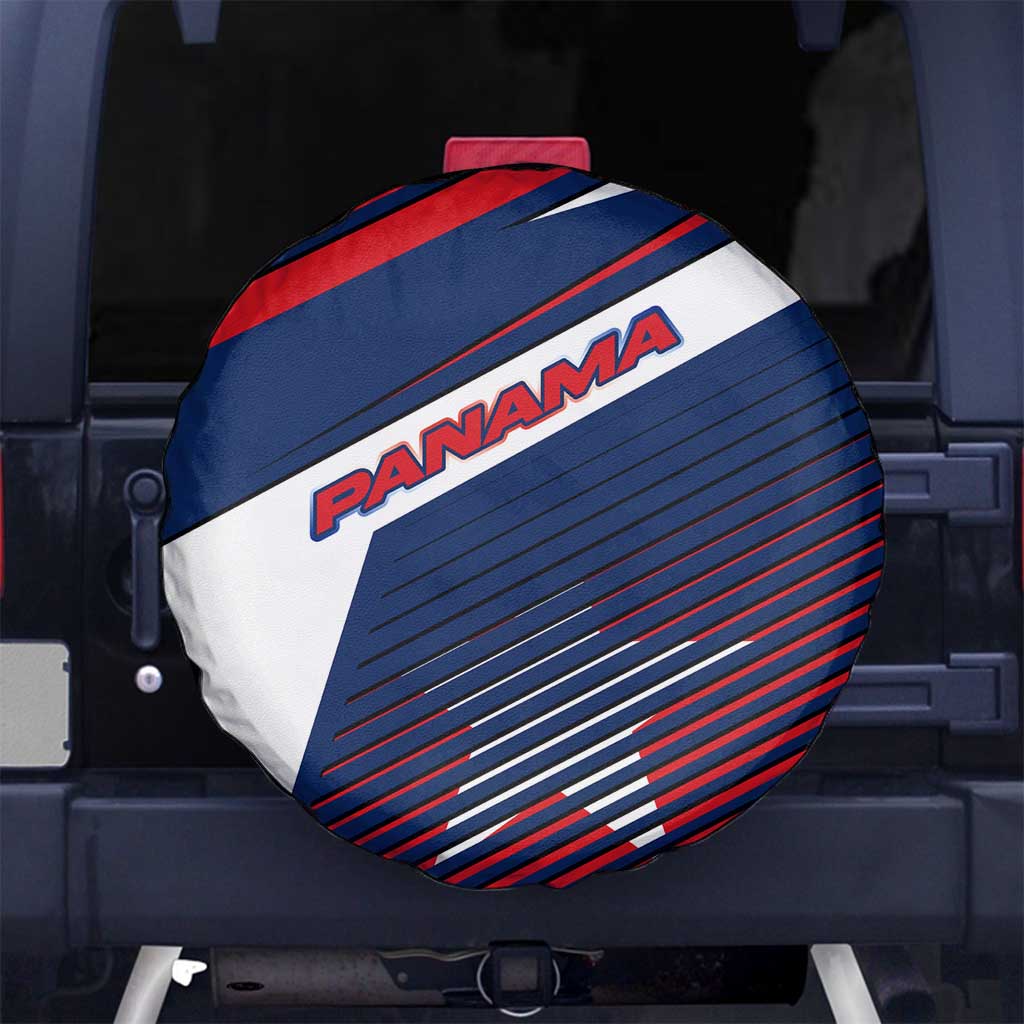 Panama Diagonal Stripe Design Spare Tire Cover with Bold Red Blue Star and Flag Accents - Wonder Print Shop
