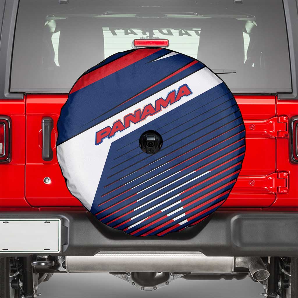 Panama Diagonal Stripe Design Spare Tire Cover with Bold Red Blue Star and Flag Accents - Wonder Print Shop