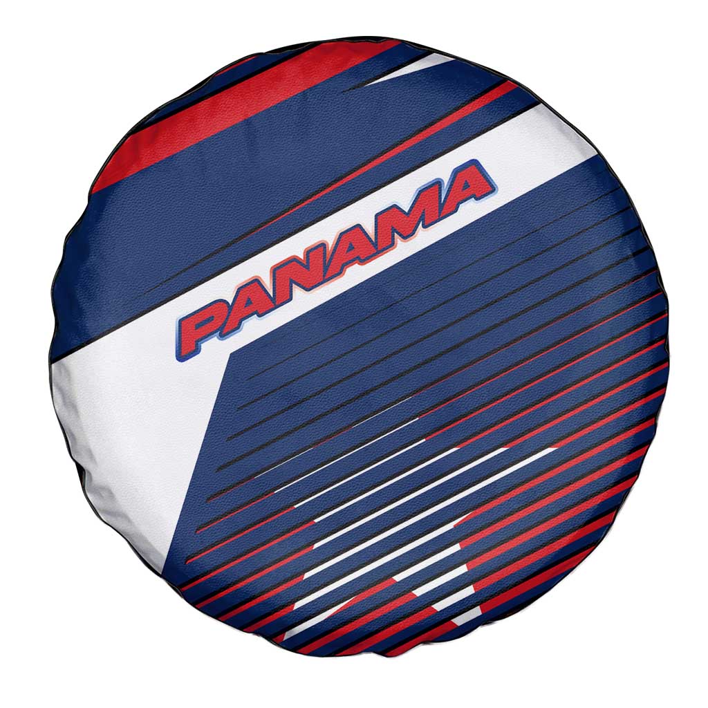 Panama Diagonal Stripe Design Spare Tire Cover with Bold Red Blue Star and Flag Accents - Wonder Print Shop