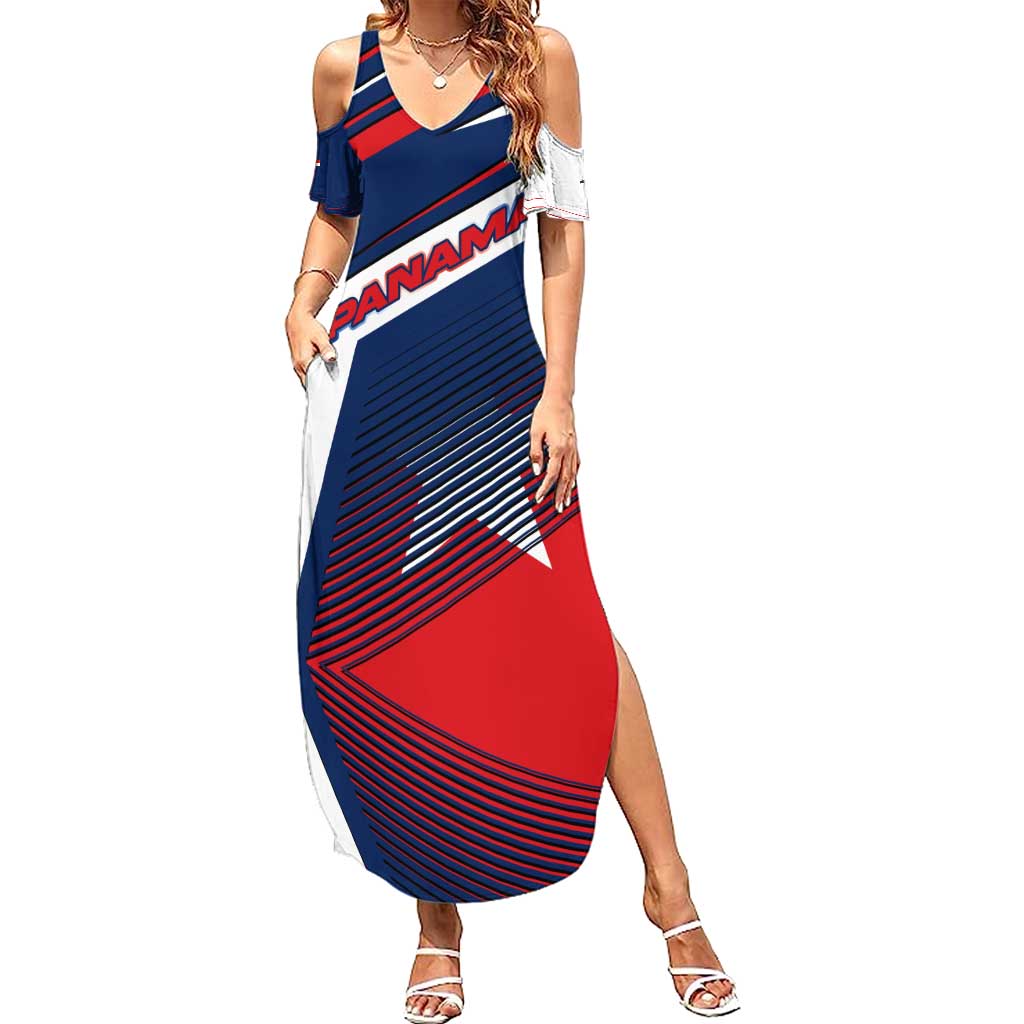 Panama Diagonal Stripe Design Summer Maxi Dress with Bold Red Blue Star and Flag Accents - Wonder Print Shop