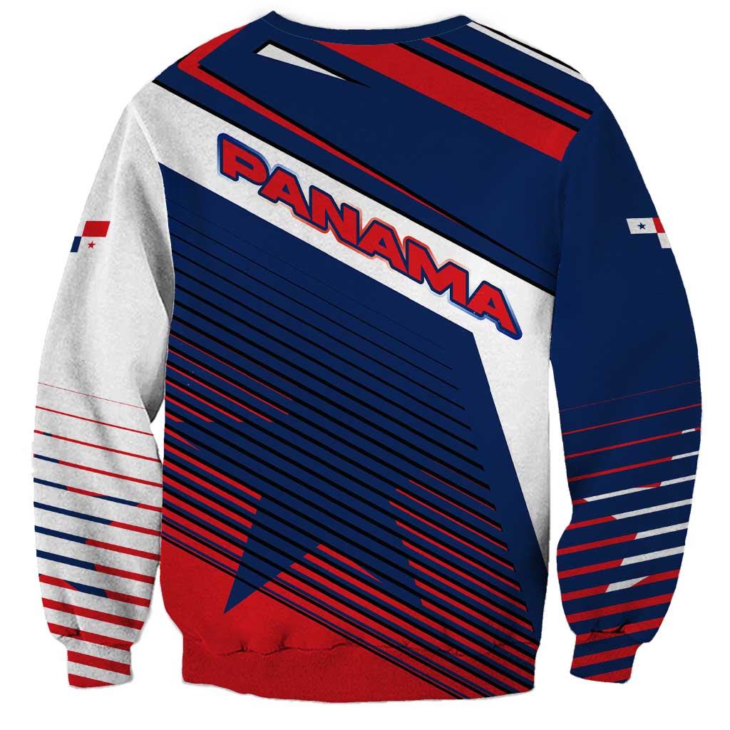 Panama Diagonal Stripe Design Sweatshirt with Bold Red Blue Star and Flag Accents - Wonder Print Shop