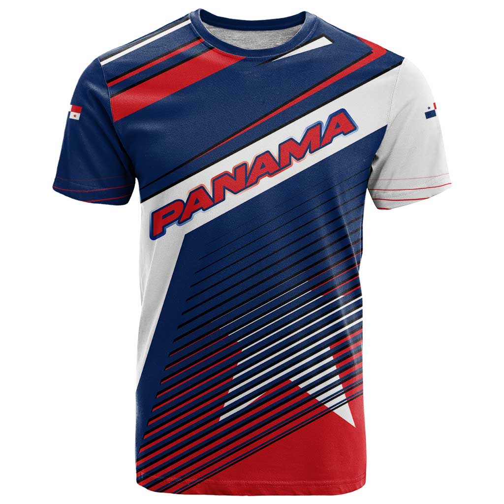 Panama Diagonal Stripe Design T Shirt with Bold Red Blue Star and Flag Accents - Wonder Print Shop