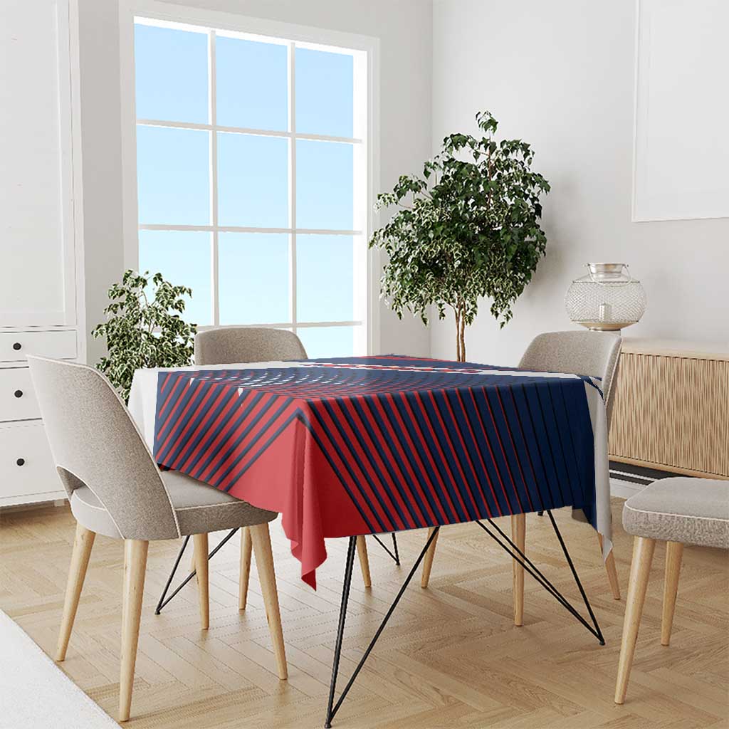 Panama Diagonal Stripe Design Tablecloth with Bold Red Blue Star and Flag Accents - Wonder Print Shop
