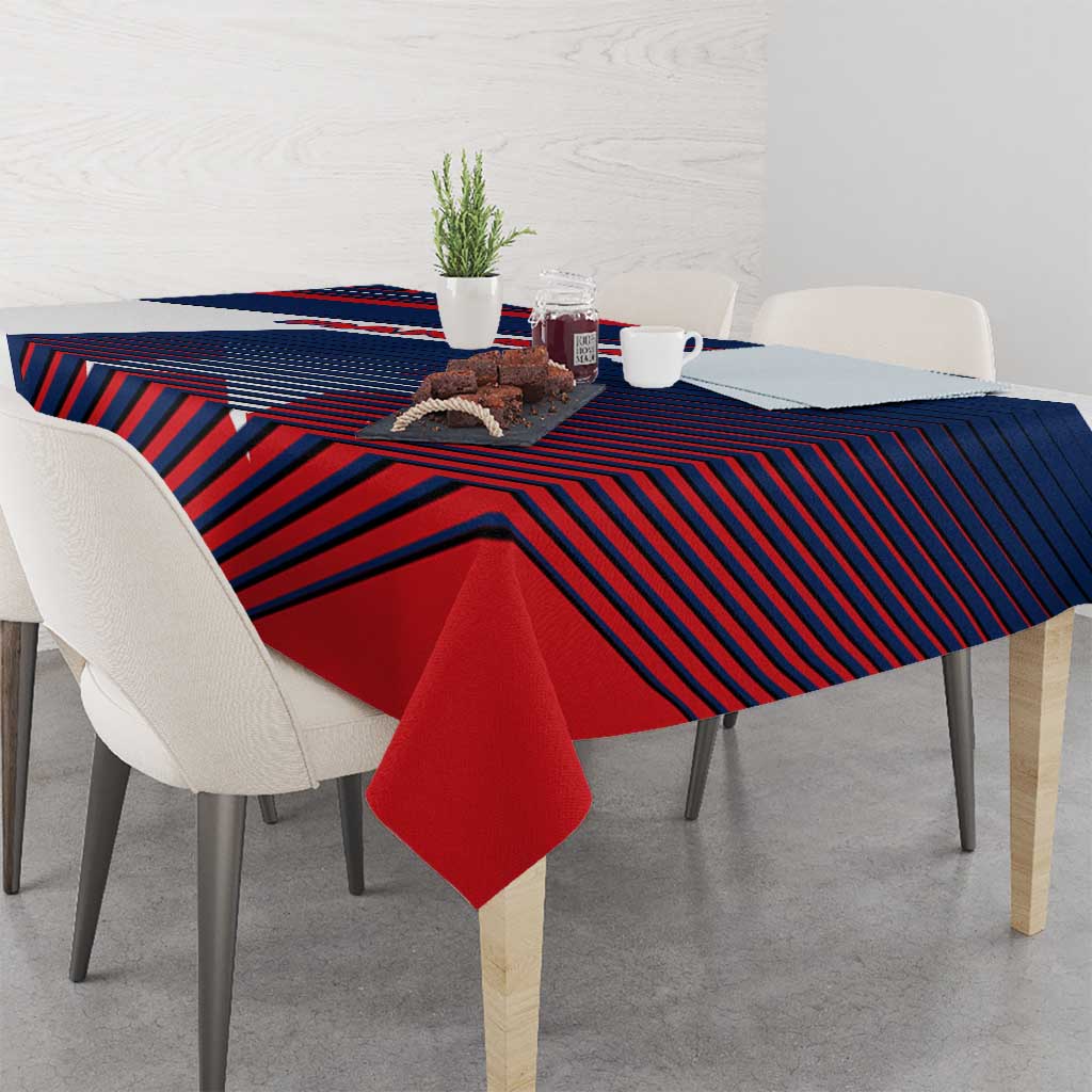 Panama Diagonal Stripe Design Tablecloth with Bold Red Blue Star and Flag Accents - Wonder Print Shop