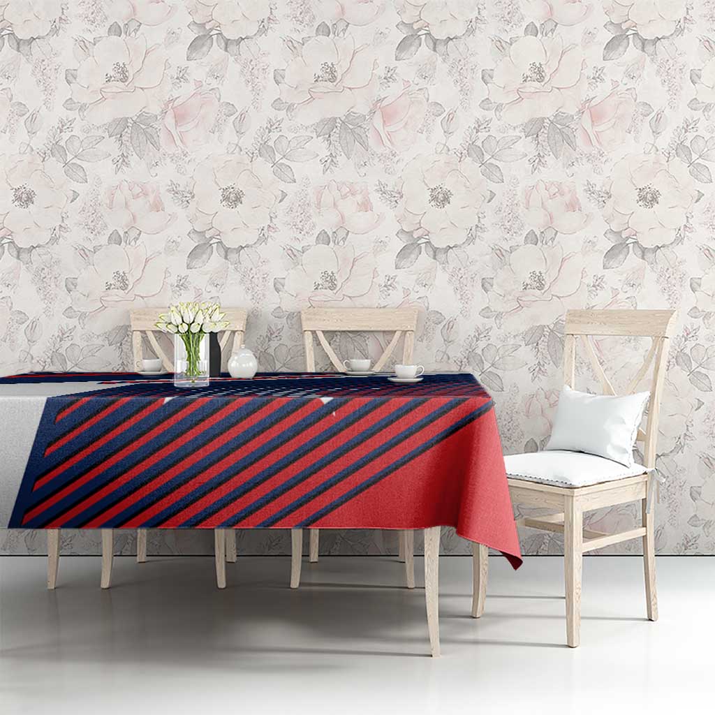 Panama Diagonal Stripe Design Tablecloth with Bold Red Blue Star and Flag Accents - Wonder Print Shop