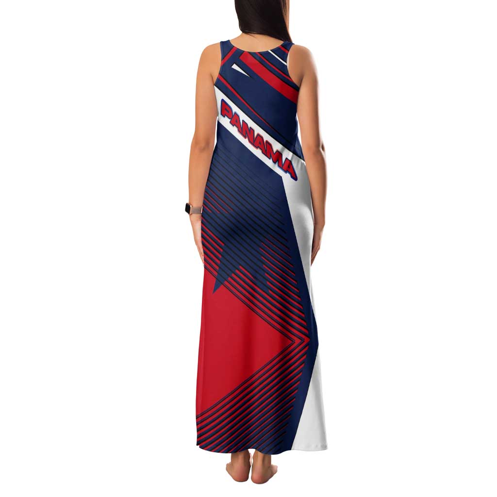 Panama Diagonal Stripe Design Tank Maxi Dress with Bold Red Blue Star and Flag Accents - Wonder Print Shop