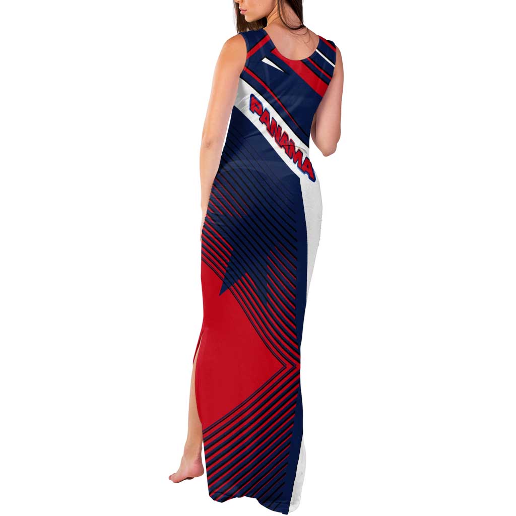 Panama Diagonal Stripe Design Tank Maxi Dress with Bold Red Blue Star and Flag Accents - Wonder Print Shop