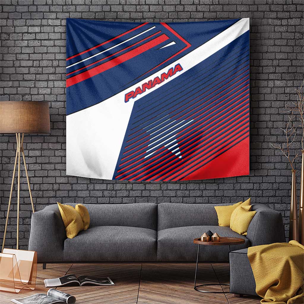 Panama Diagonal Stripe Design Tapestry with Bold Red Blue Star and Flag Accents - Wonder Print Shop