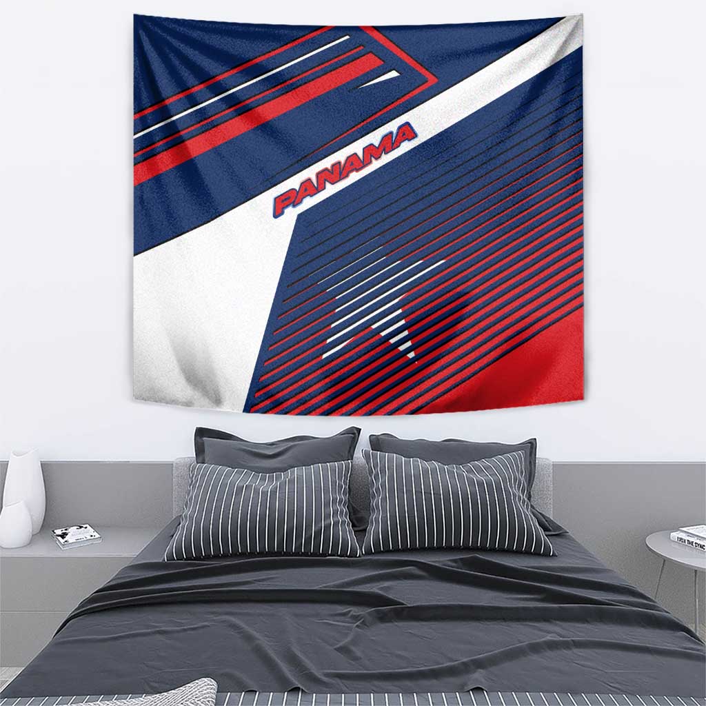 Panama Diagonal Stripe Design Tapestry with Bold Red Blue Star and Flag Accents - Wonder Print Shop