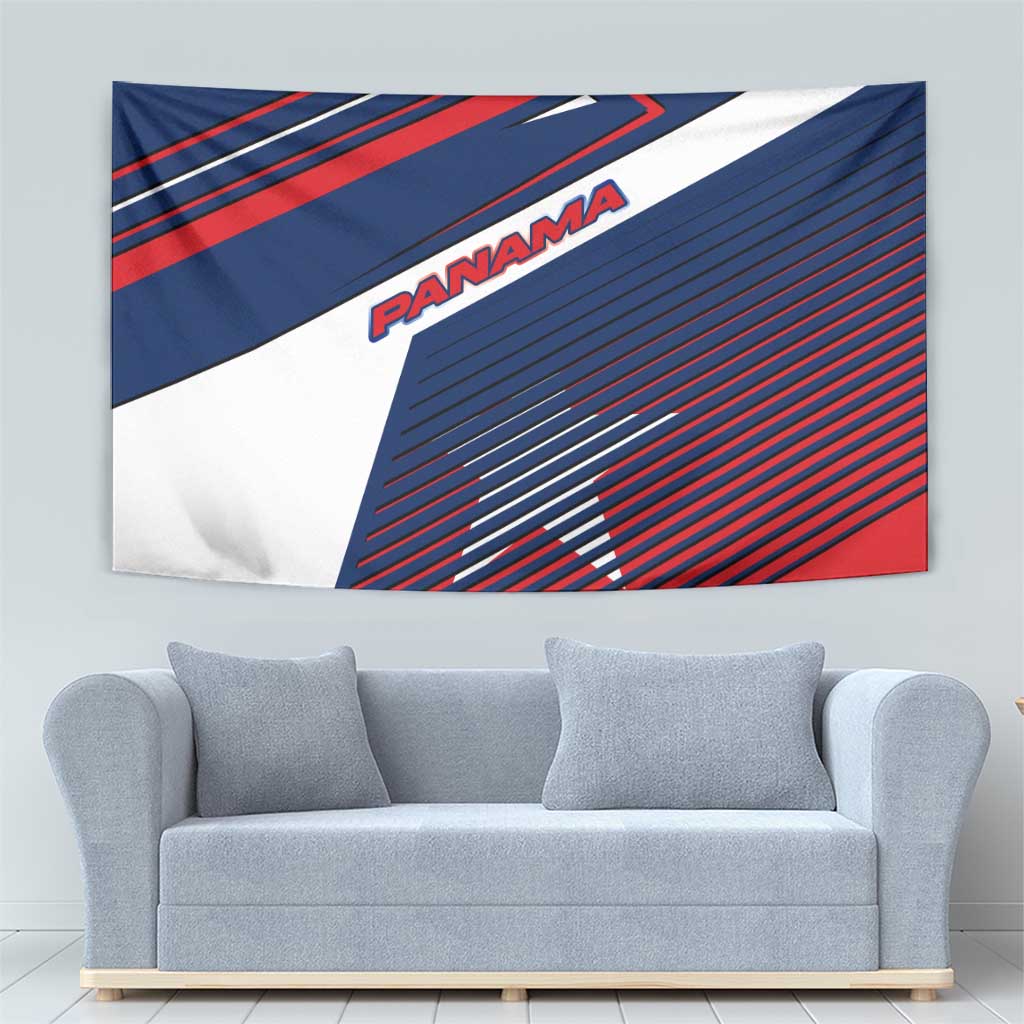 Panama Diagonal Stripe Design Tapestry with Bold Red Blue Star and Flag Accents - Wonder Print Shop