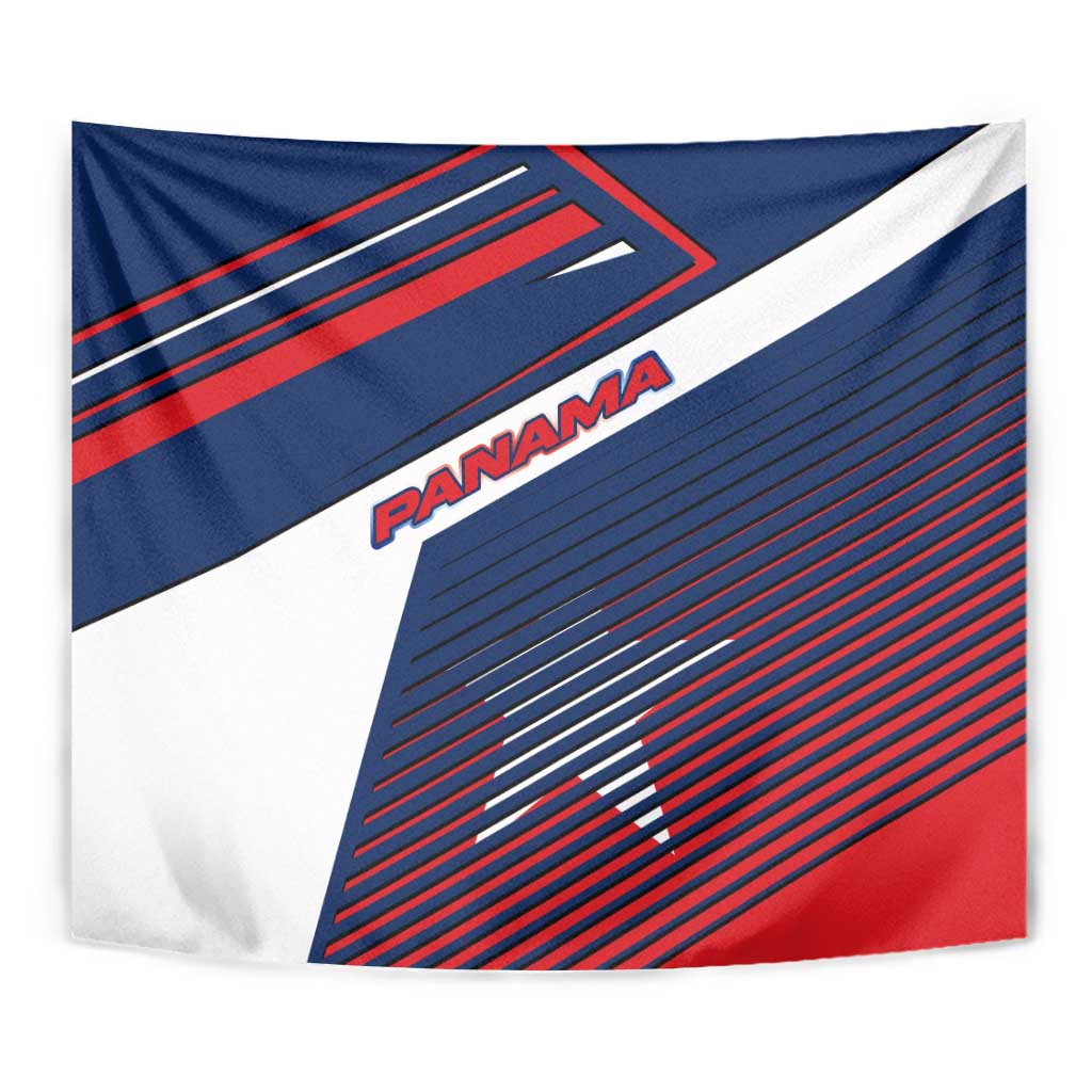 Panama Diagonal Stripe Design Tapestry with Bold Red Blue Star and Flag Accents - Wonder Print Shop