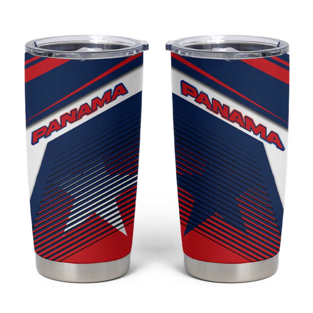 Panama Diagonal Stripe Design Tumbler Cup with Bold Red Blue Star and Flag Accents - Wonder Print Shop