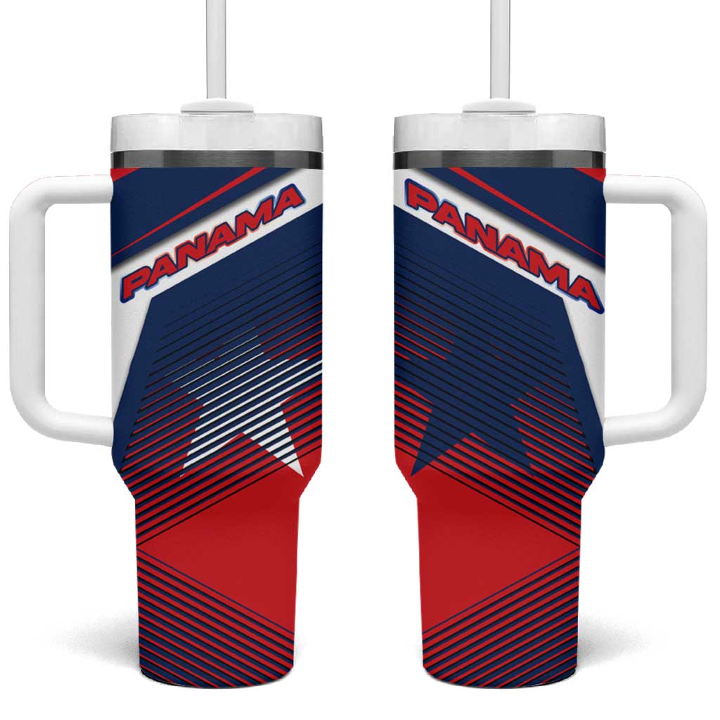 Panama Diagonal Stripe Design Tumbler With Handle with Bold Red Blue Star and Flag Accents - Wonder Print Shop