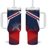 Panama Diagonal Stripe Design Tumbler With Handle with Bold Red Blue Star and Flag Accents - Wonder Print Shop